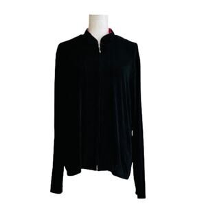 Coldwater Creek Cardigan Top Black Zipper Front Slinky Side Pockets Jacket XL